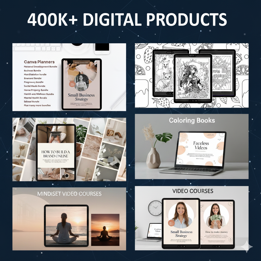Set of 400k+ Digital Products including E-Books, Canva Templates, Faceless Videos, Planners, Mindset Courses, Make Money Courses